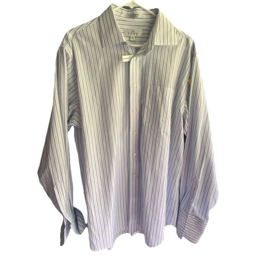 Enro Shirt Mens Size 16 1/2 34-35Blue White Stripe 100% Cotton Button-Down New